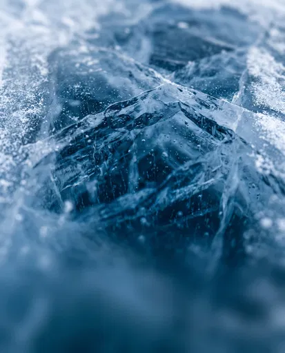 Macro Shot of Cracked Blue Glacial Ice