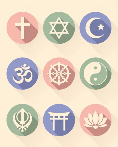 Pastel World Religion Symbols Icon Grid