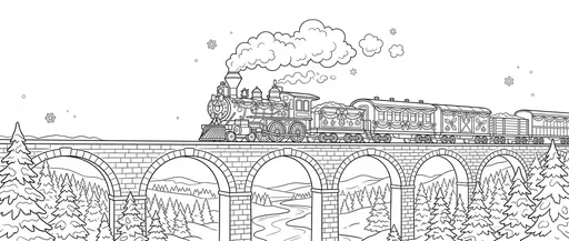 Christmas Steam Train Viaduct Coloring Page