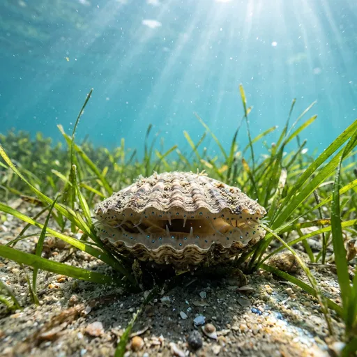 Live Bay Scallop in Eelgrass Underwater