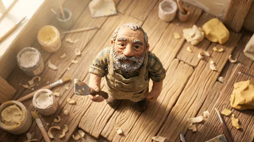 Claymation Restorer Character in Miniature Workshop