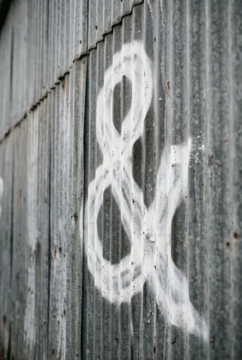 White Ampersand on Corrugated Metal