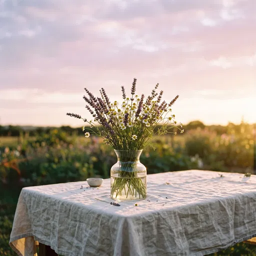 Lavender and Chamomile Vase at Sunset
