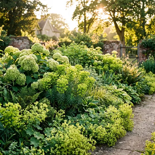 Lush Green Garden Border at Golden Hour