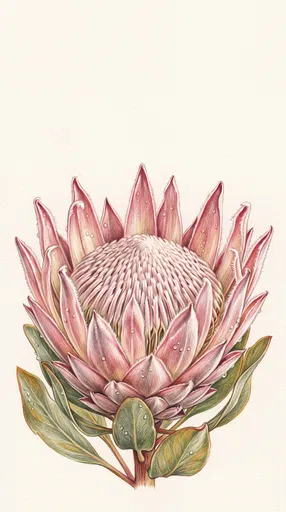 Colored Pencil King Protea Botanical Drawing