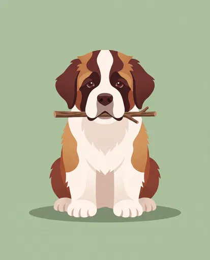 Saint Bernard Puppy With Stick Illustration