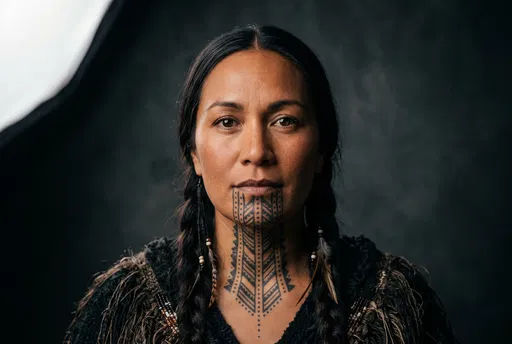 Portrait of Indigenous Woman with Tattoo