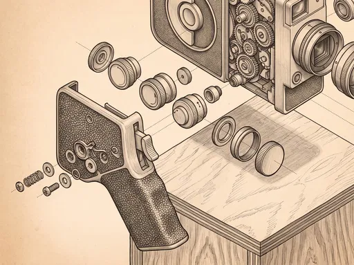 Exploded View Movie Camera Illustration