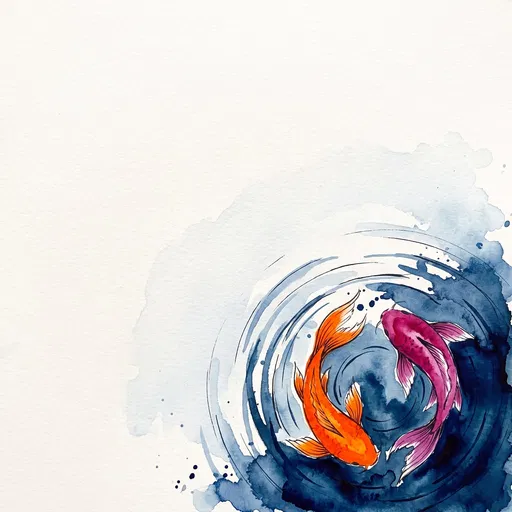 Watercolor Koi Fish Swimming in Circle