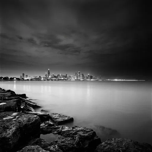 Monochrome Chicago Skyline at Night