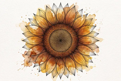 Watercolor and Ink Sunflower Illustration