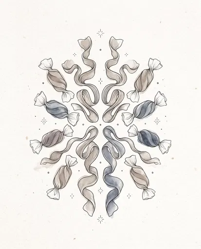 Symmetrical Vintage Ribbon Candy and Taffy Illustration