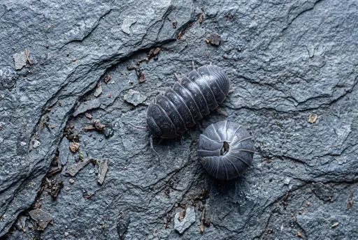Two Pill Bugs on Textured Slate Stone