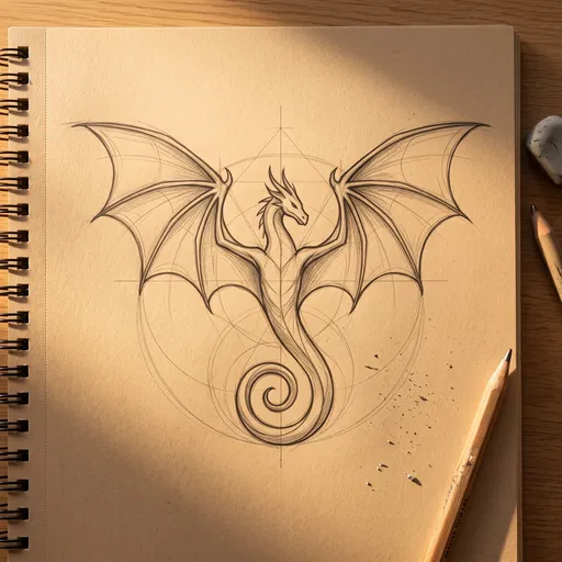 Pencil Sketch of a Dragon Emblem