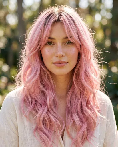 Woman with Wavy Pastel Pink Hair