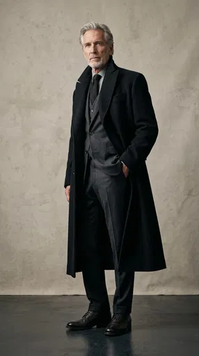 Senior Man in Black Overcoat Studio Portrait