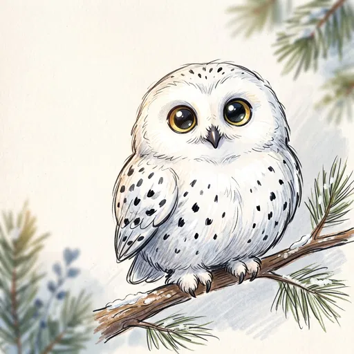 Cute Snowy Owl Colored Pencil Illustration
