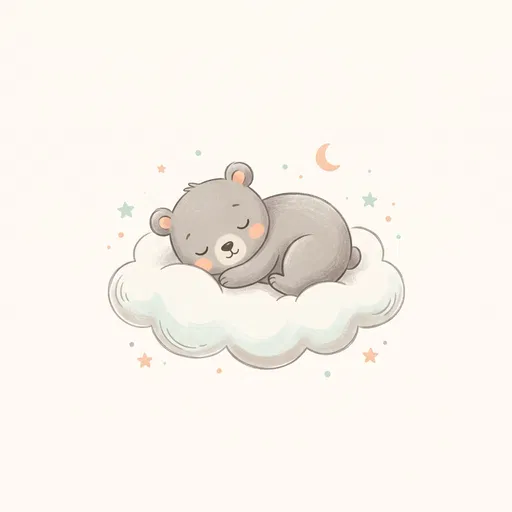 Sleeping Baby Bear on Fluffy Cloud