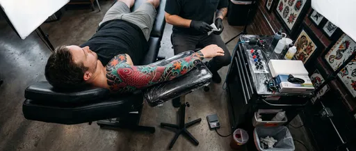 Man Displaying Japanese Koi Sleeve Tattoo