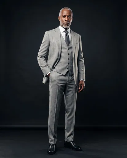 Mature Man in Gray Three-Piece Suit