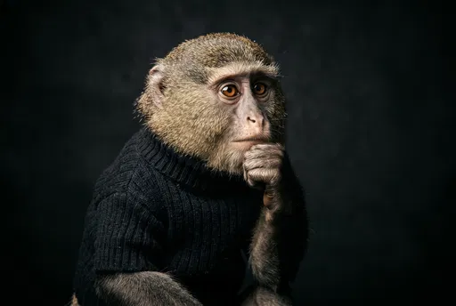 Thoughtful Monkey in Black Turtleneck