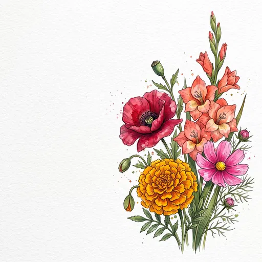 Watercolor Birth Month Flower Bouquet Illustration