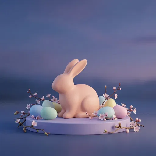 Pastel Ceramic Easter Bunny on Podium