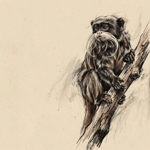 Charcoal Sketch of Emperor Tamarin on Branch