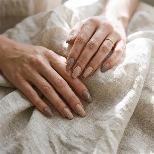 Matte Neutral Coffin Nails on Linen