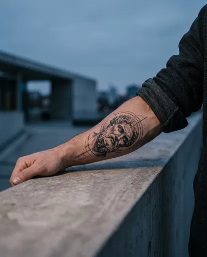 Forearm With Classical Bust Tattoo