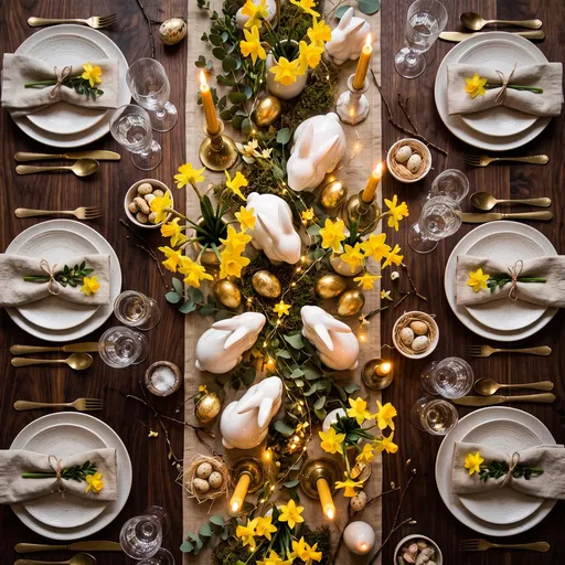 Festive Easter Dinner Table Flat Lay