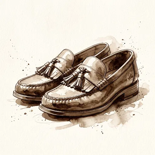 Sepia Watercolor Illustration of Men's Tassel Loafers
