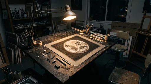 Charcoal Earth Drawing on Artist Desk