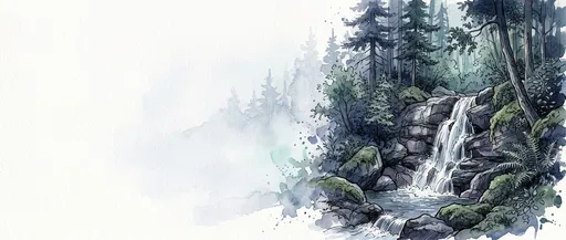 Watercolor Forest Waterfall With Copy Space
