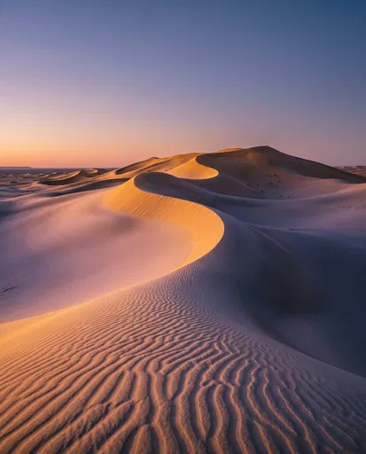 Sweeping Golden Sand Dunes at Dusk