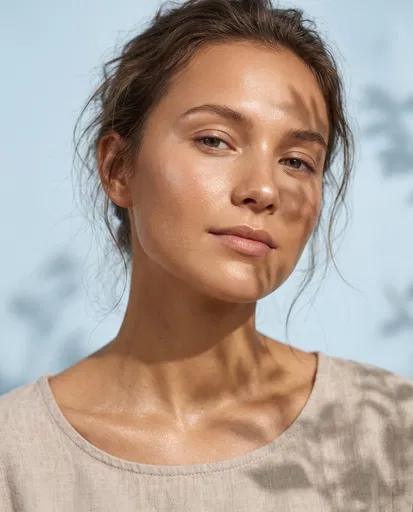 Young Woman With Dewy Skin in Sunlight