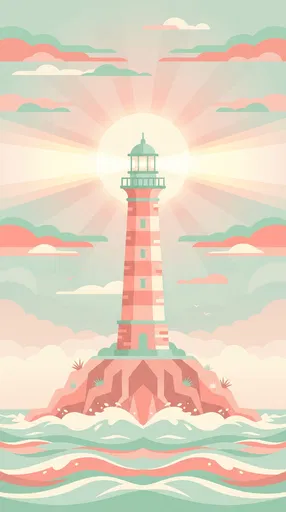 Pastel Coastal Lighthouse Vector Illustration