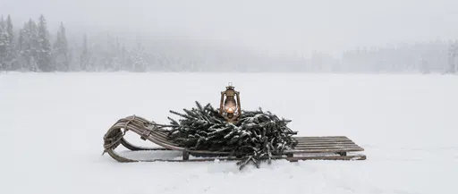 Vintage Wooden Sled with Glowing Lantern