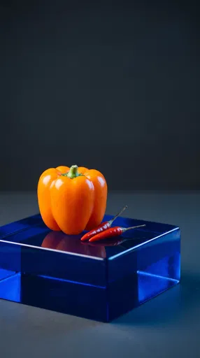 Peppers on Blue Acrylic Block