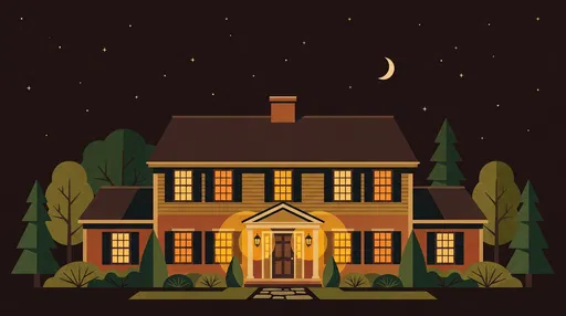 Flat Illustration of Colonial House at Night