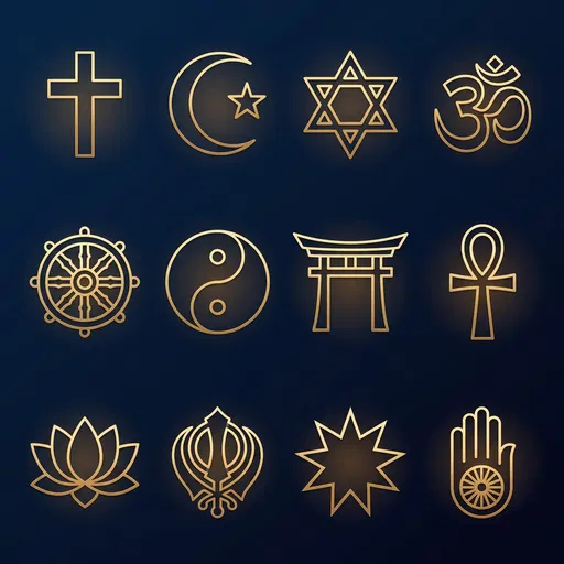 Gold Line Art World Religion Symbols