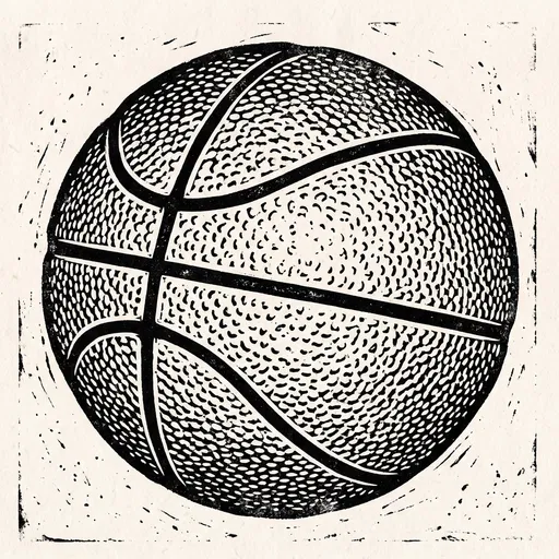 Black and White Linocut Basketball Print