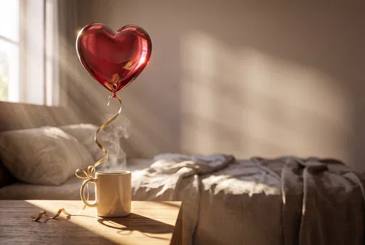 Red Heart Balloon Tied to Coffee Mug