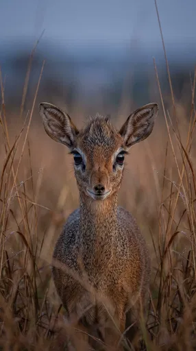 Symmetrical Portrait of Dik-Dik in Grass