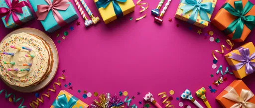 Birthday Cake And Gifts Flat Lay