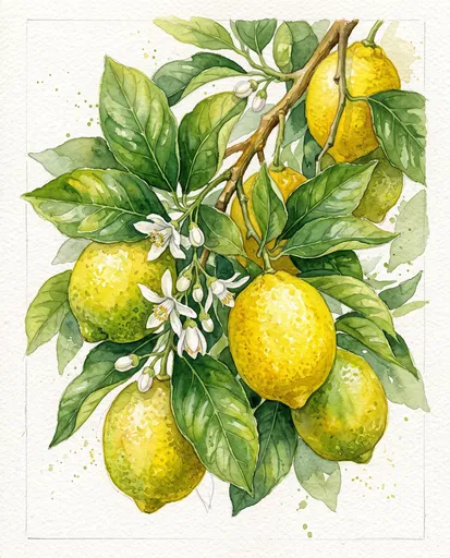 Watercolor Yellow Citrus Branch Illustration