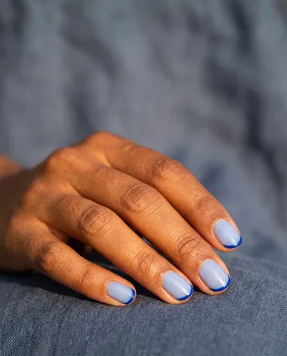 Blue Micro-French Manicure on Short Nails