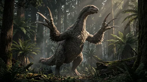 Feathered Therizinosaurus in Prehistoric Forest