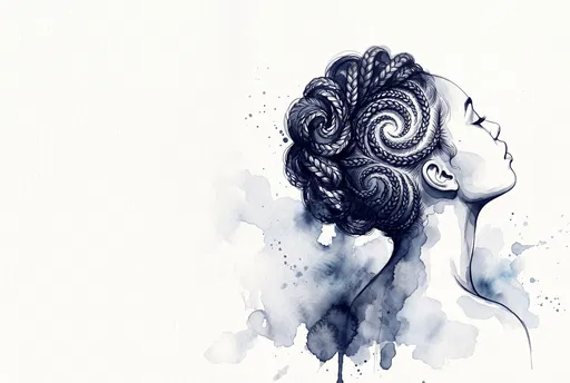 Indigo Watercolor Woman With Swirling Braids