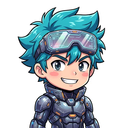 Chibi Cyberpunk Pilot With Cyan Hair